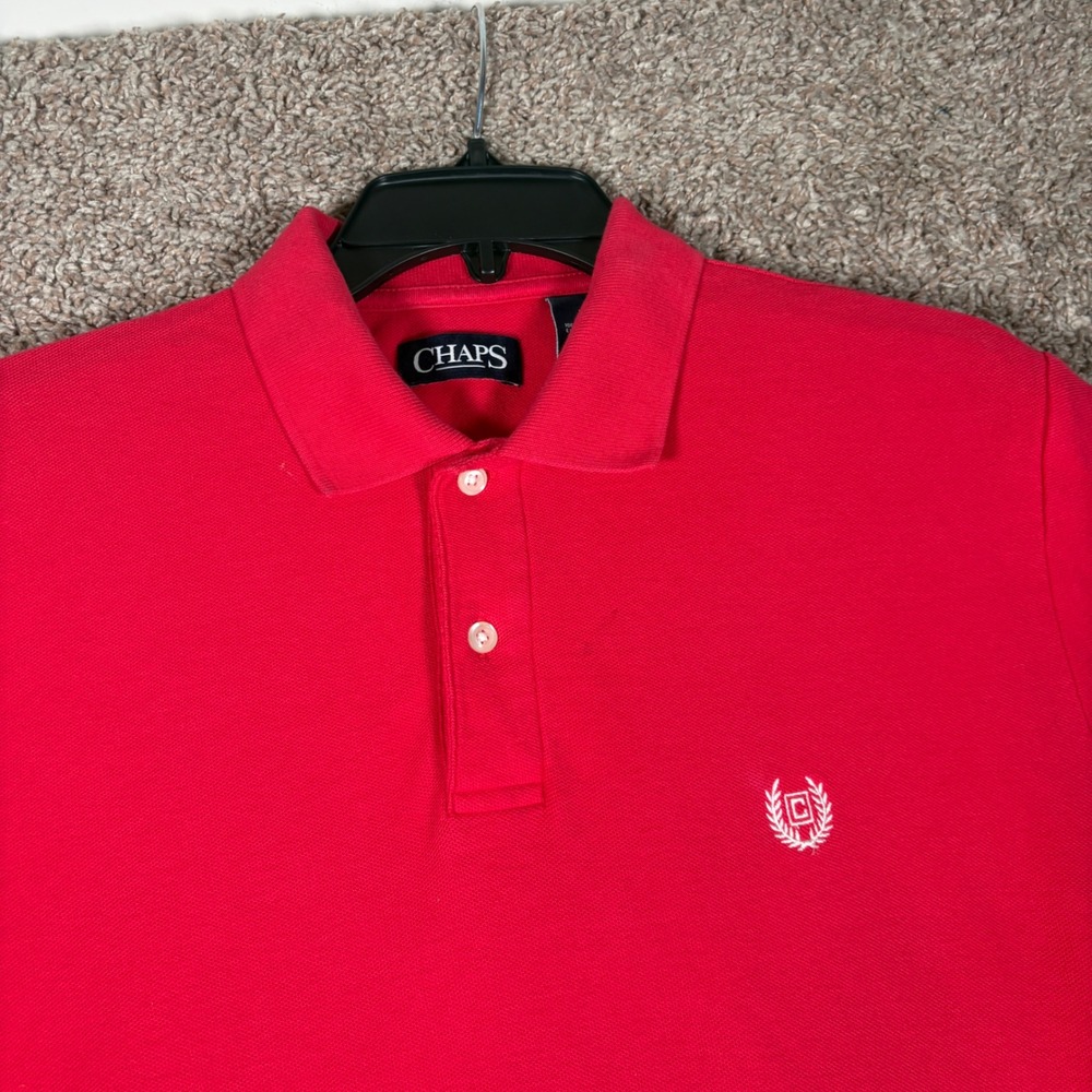 Chaps Mens Medium Red Short‎ Sleeve Cotton Pique Polo Shirt Logo Embroidered